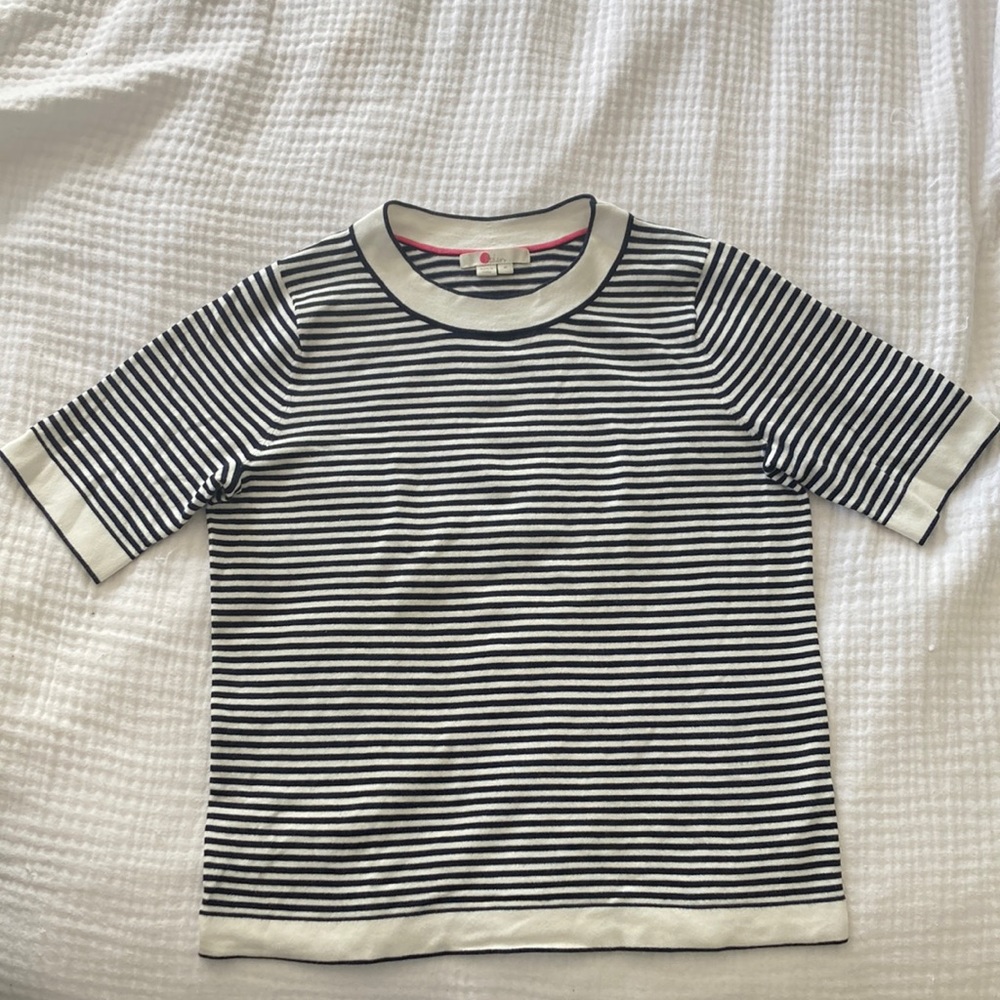 Boden Black and White Striped Crew Neck Sweater